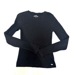 Hollister Black Tight Fit Knit Long Sleeve Ribbed Shirt Women's Medium Y2K Style